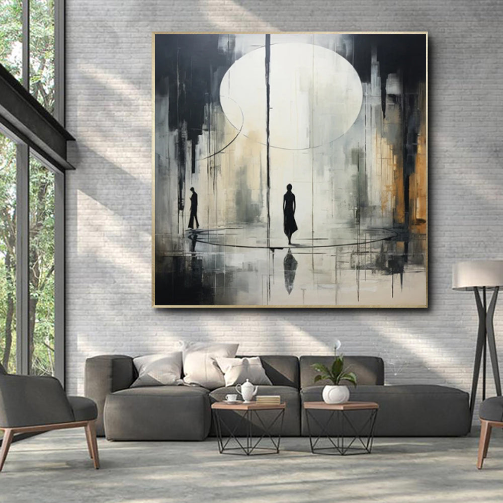 Handmade Oil Painting Canvas Wall Art Decoration Black And White Abstract   Artwork Medieval Black Neoclassicism Wall Decor Street For Home Office Decor kafalo