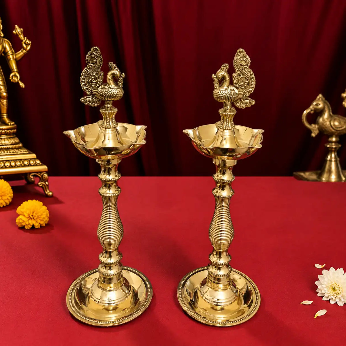 Brass Dana Peacock Samai Lamp Pair Vedansh Craft