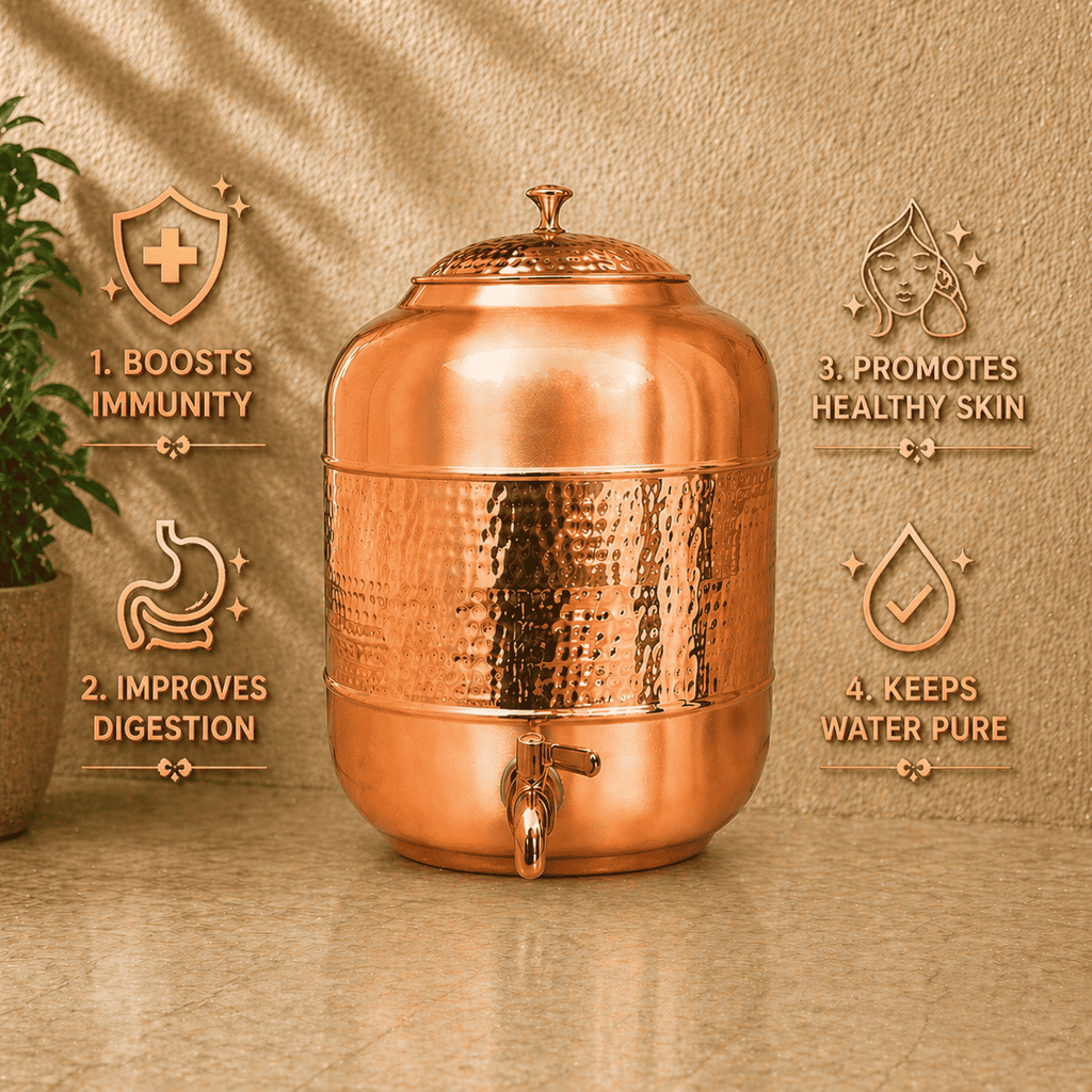 Copper Half Hammered Water Dispenser Vedansh Craft
