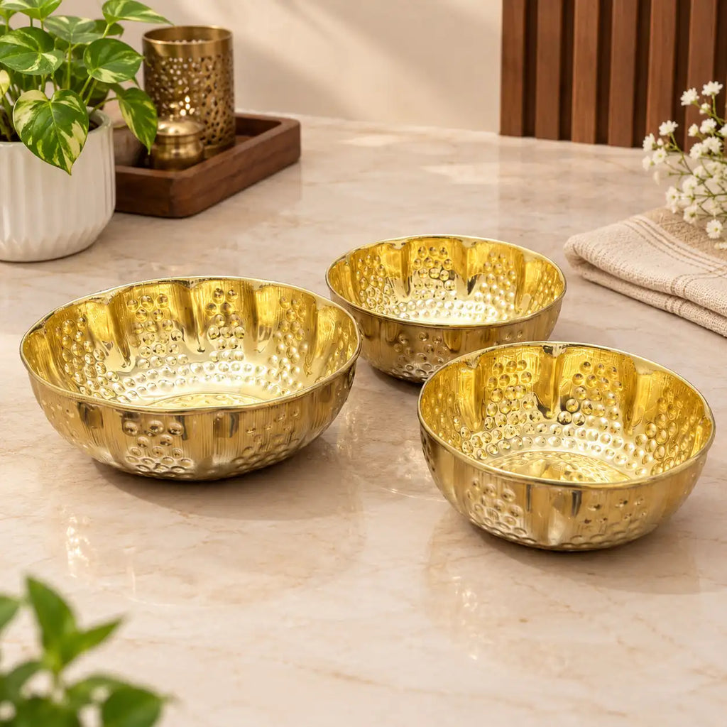 Brass Hammered Urli Bowl (Set of 3) Vedansh Craft