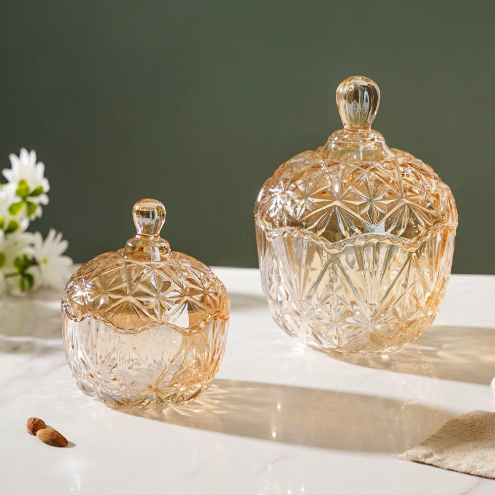 Vintage Round Crystal Glass Amber Jar Large 500 ml Nestasia