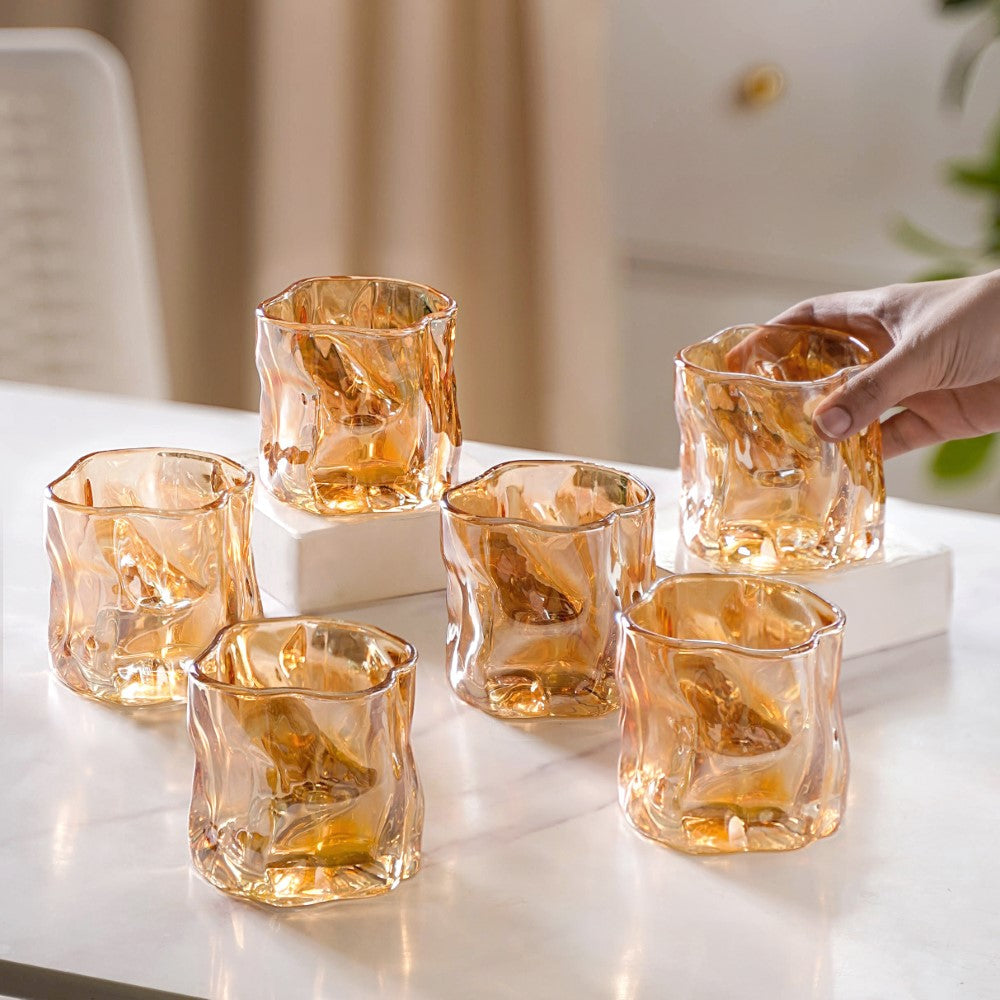 Crystal Water Glass Amber Set of 6 Nestasia
