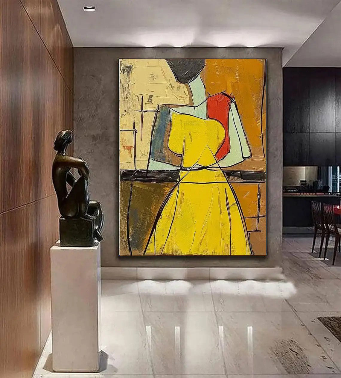 Hand-painted People Oil Painting On Canvas Abstract Large Yellow Texture Vintage Wall Art Wabi Sabi Painting Bedroom Large Wall Decor Gift Painting kafalo