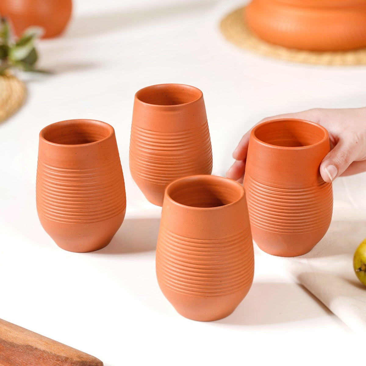 Ring Textured Terracotta Tumblers Set Of 4 400ml Nestasia