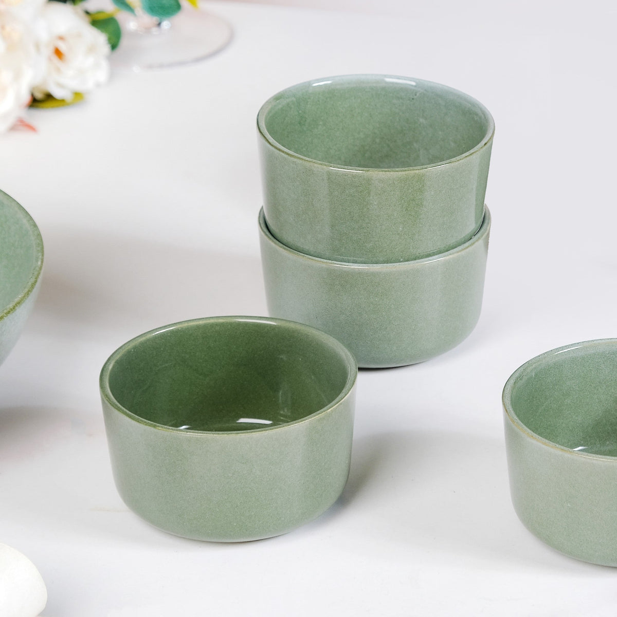 Sera Set Of 6 Round Ceramic Small Bowl Sage Green 200ml Nestasia