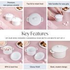 Mini Ceramic Casserole Dish With Lid White Set Of 2 Nestasia