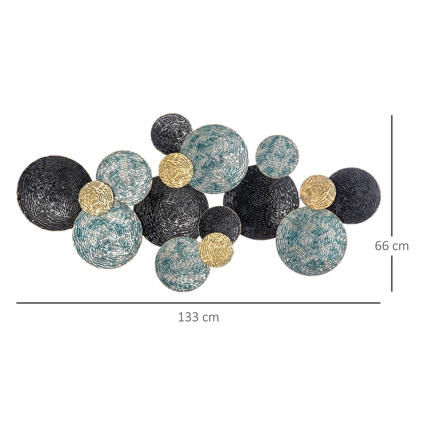 3D Metal Wall Art Modern Circle Hanging Wall Sculptures Home Decor For Living Room Bedroom Dining Room, Blue Black Gold