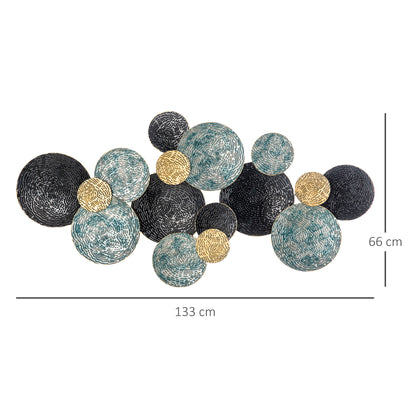 3D Metal Wall Art Modern Circle Hanging Wall Sculptures Home Decor For Living Room Bedroom Dining Room, Blue Black Gold