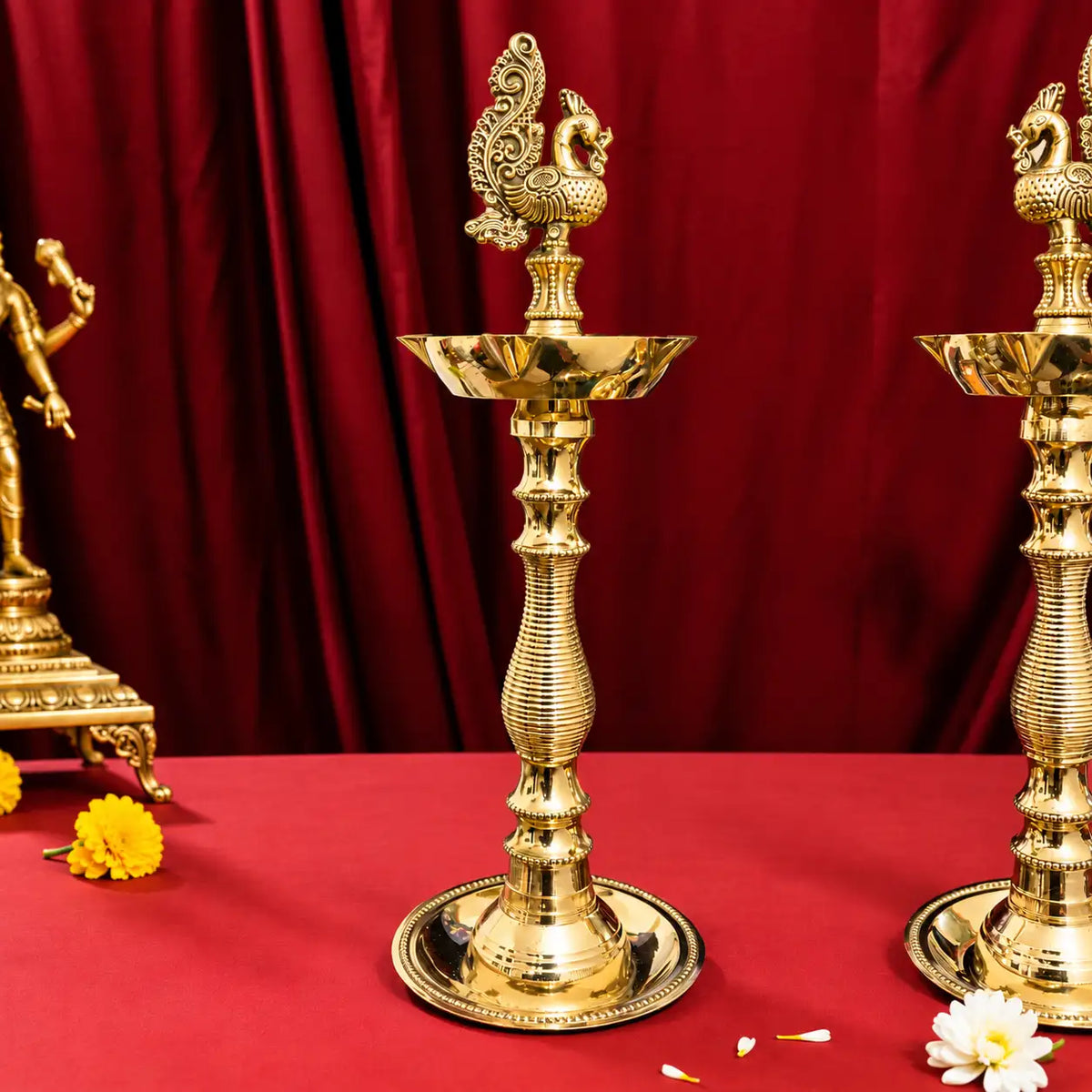 Brass Dana Peacock Samai Lamp Pair Vedansh Craft