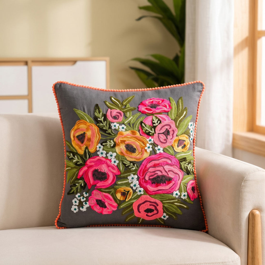Eclipse Flora Cotton Embroidered Cushion Cover 40x40cm Nestasia