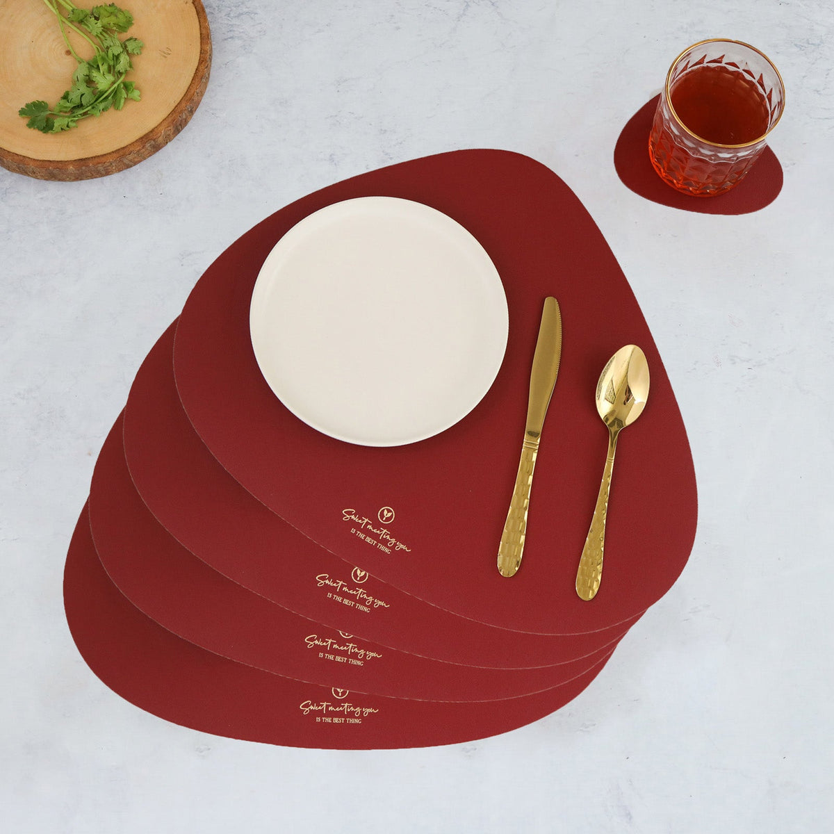 Maroon Leather Dinner Mat Set of 4 Nestasia