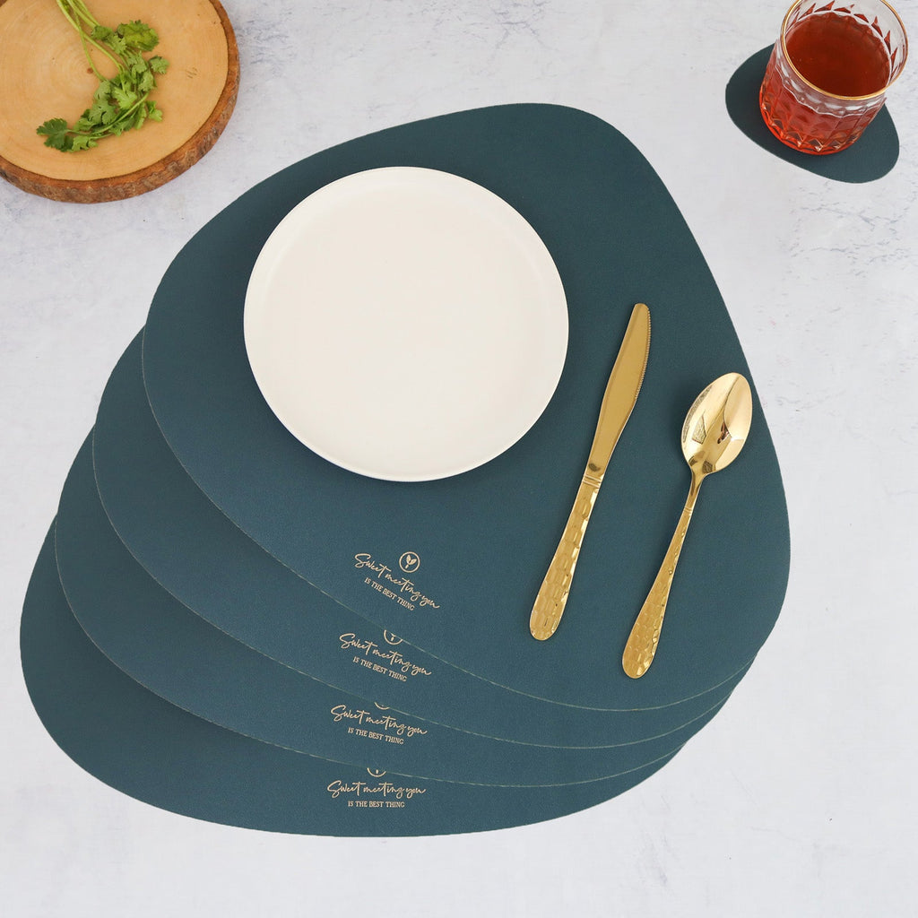 Dark Green Leather Dinner Mat Set of 4 Nestasia