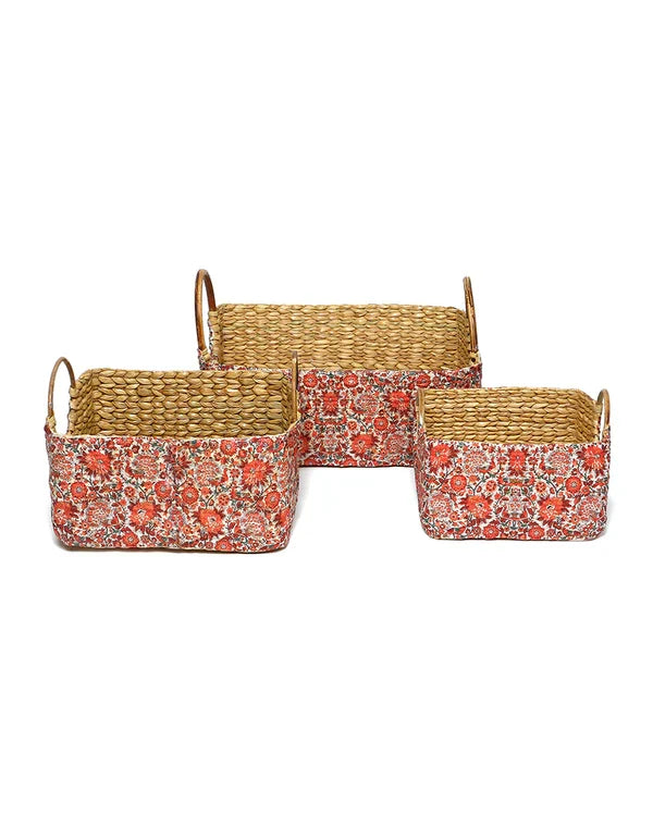 Elegant Handwoven Cane Handle Basket Set of 3 for Fruits, Bread, and Home Styling