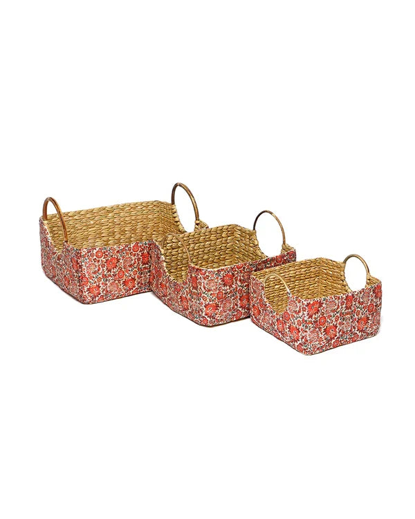 Elegant Handwoven Cane Handle Basket Set of 3 for Fruits, Bread, and Home Styling
