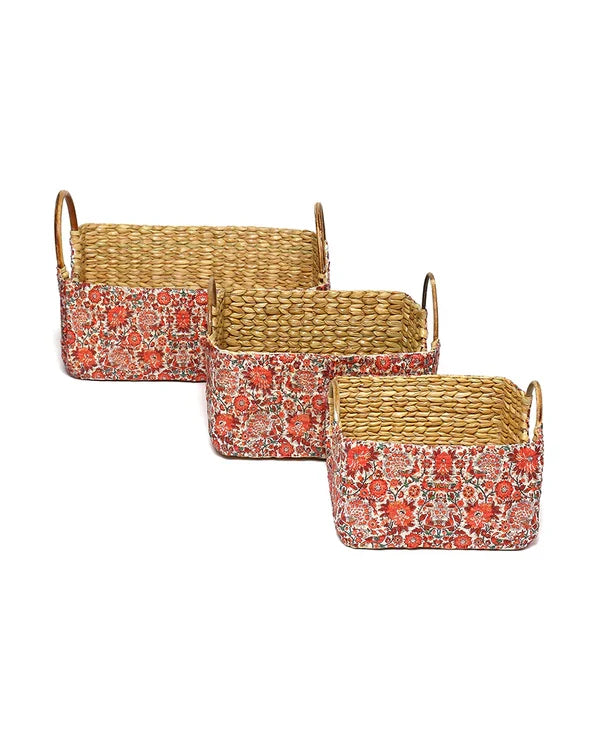 Elegant Handwoven Cane Handle Basket Set of 3 for Fruits, Bread, and Home Styling