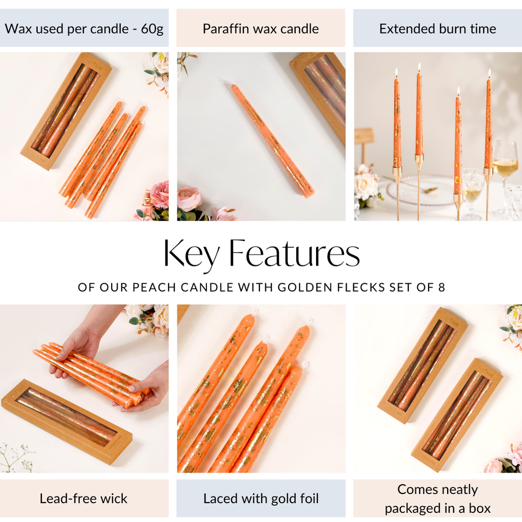 Candle With Golden Flecks Peach Set Of 8 Nestasia