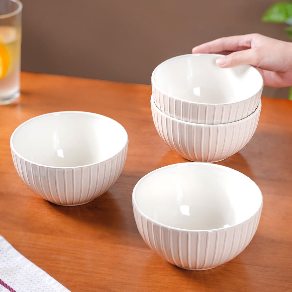 Costola Ceramic Serving Bowl Set Of 4 Off White 650ml Nestasia