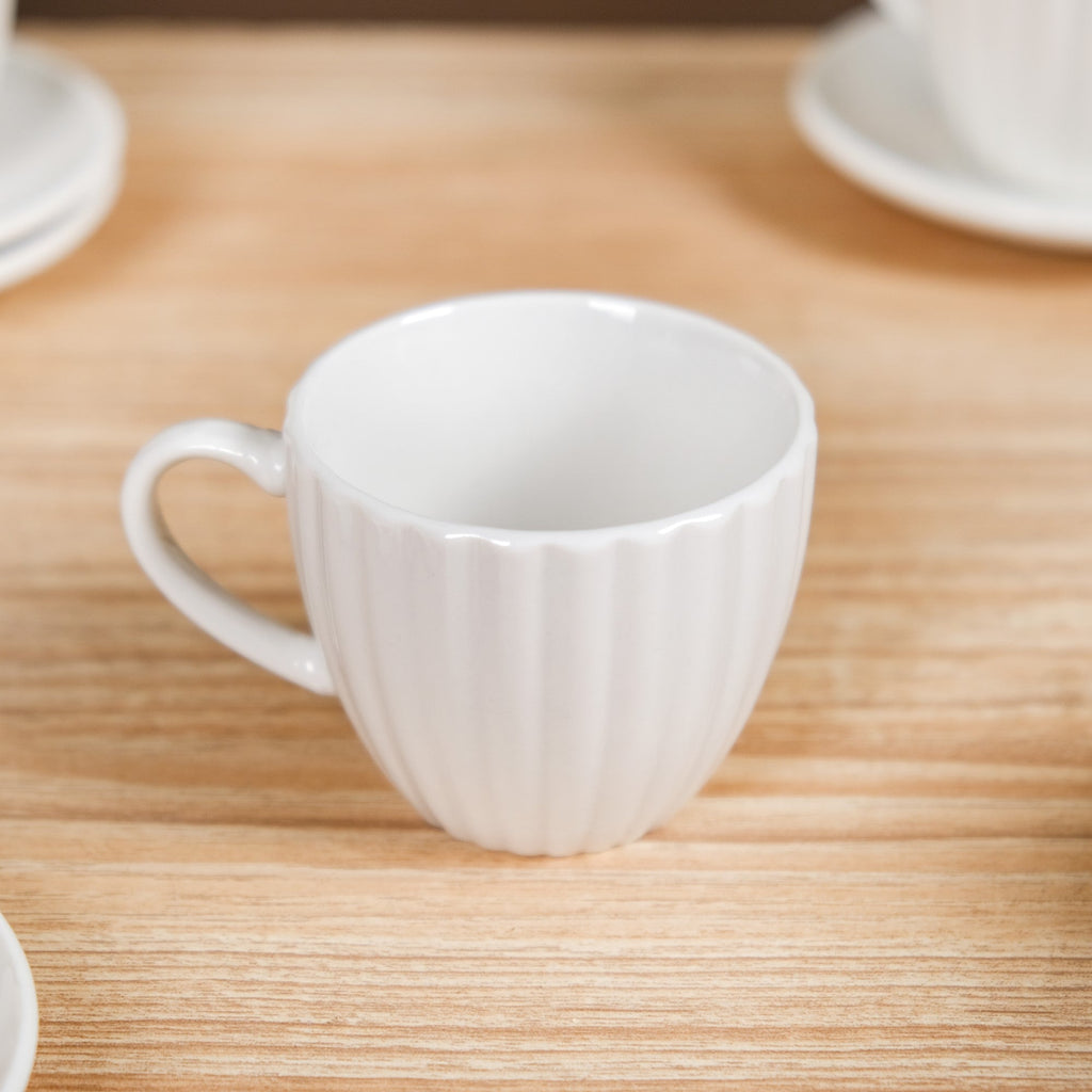 Fluted Ceramic Small Tea Cup And Saucer Set Of 6 100ml Nestasia