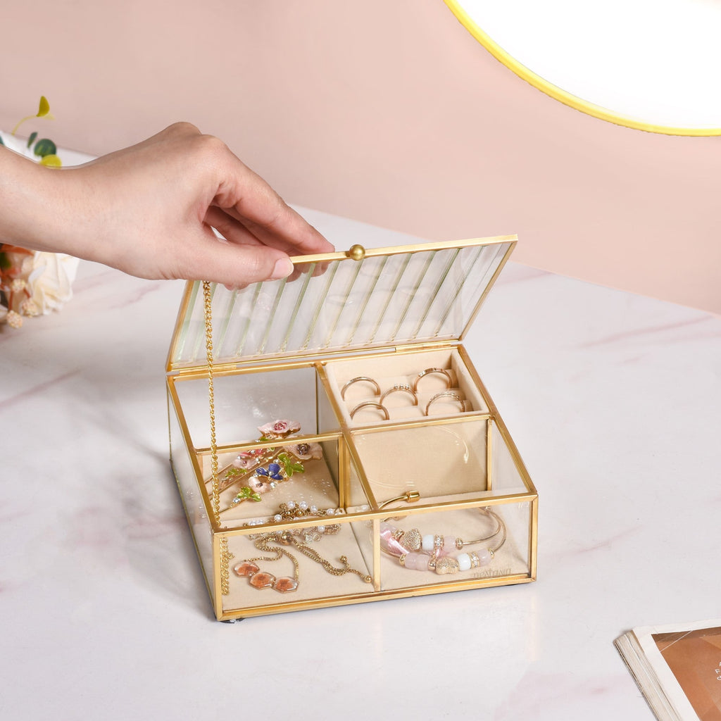 Fluted Lid Multi Section Glass Jewellery Box Nestasia