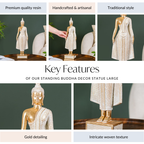 Gold Standing Buddha Decor Statue Large 16 Inch Nestasia
