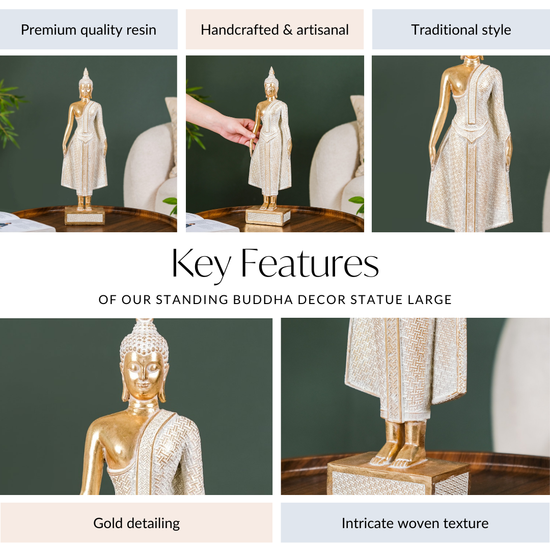 Gold Standing Buddha Decor Statue Large 16 Inch Nestasia