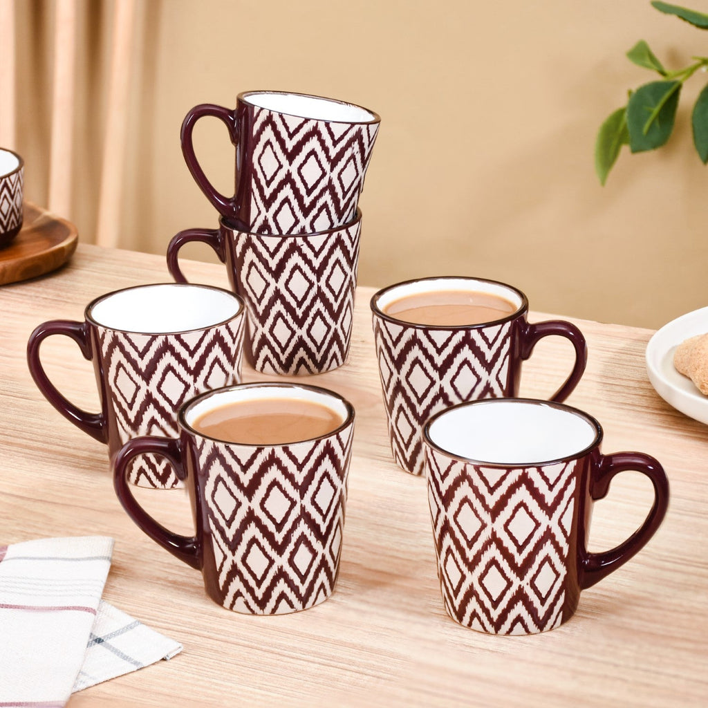 Kaleido Ceramic Tea Cup Set Of 6 Brown 250ml Nestasia