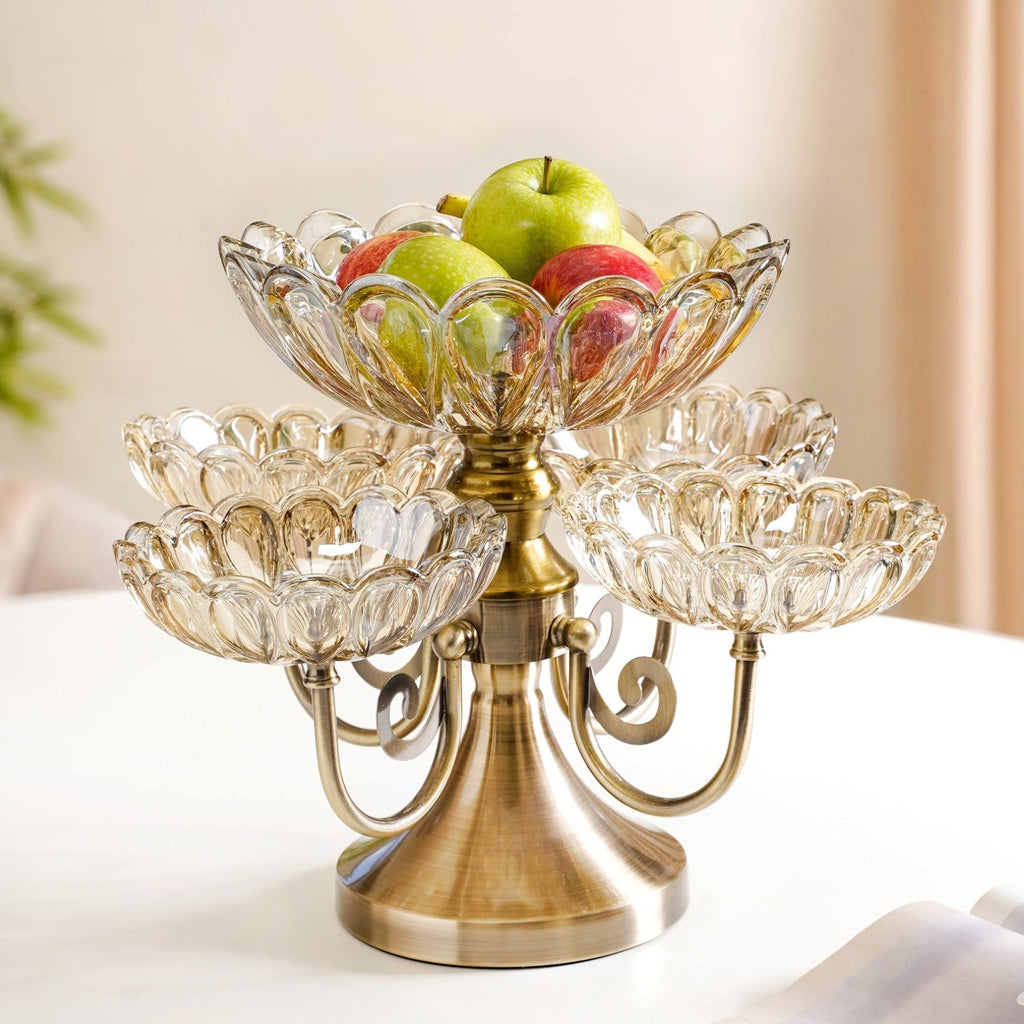 Multilayer Decorative Rotating Glass Bowls Set of 5 With Stand Nestasia