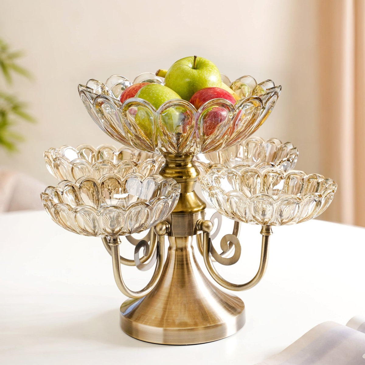 Multilayer Decorative Rotating Glass Bowls Set of 5 With Stand Nestasia