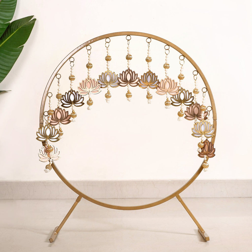 Puja Altar Circular Metal Frame With Lotus Decor 33 Inch Nestasia