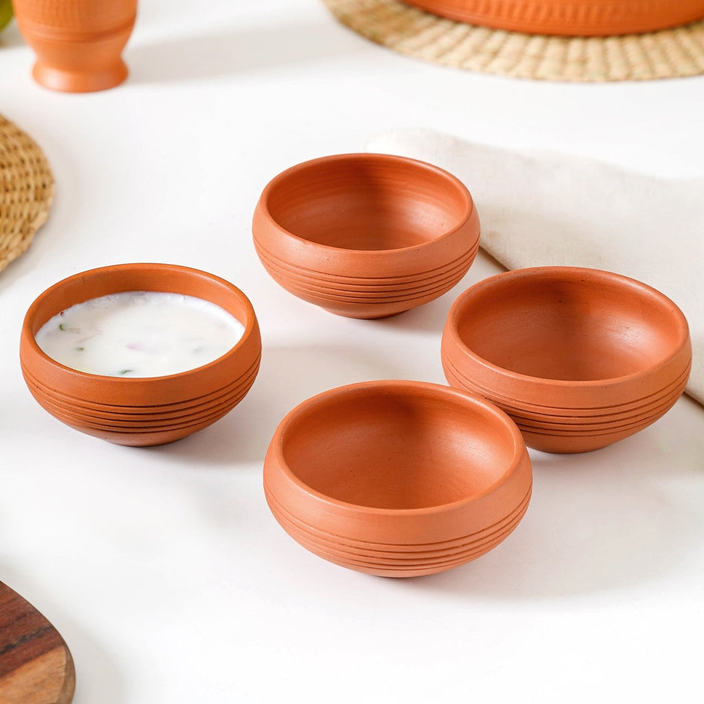 Ring Engraved Terracotta Dessert Bowls Set Of 4 250ml Nestasia