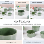 Sera Set Of 6 Round Ceramic Small Bowl Sage Green 200ml Nestasia