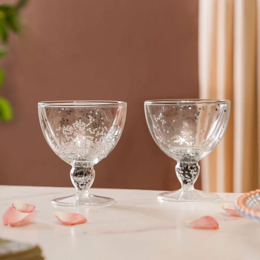 Shimmering Double Wall Stemmed Glass Goblet Set Of 2 250ml Nestasia