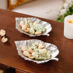 Silver Colocasia Leaf Metal Tray Set Of 2 Nestasia