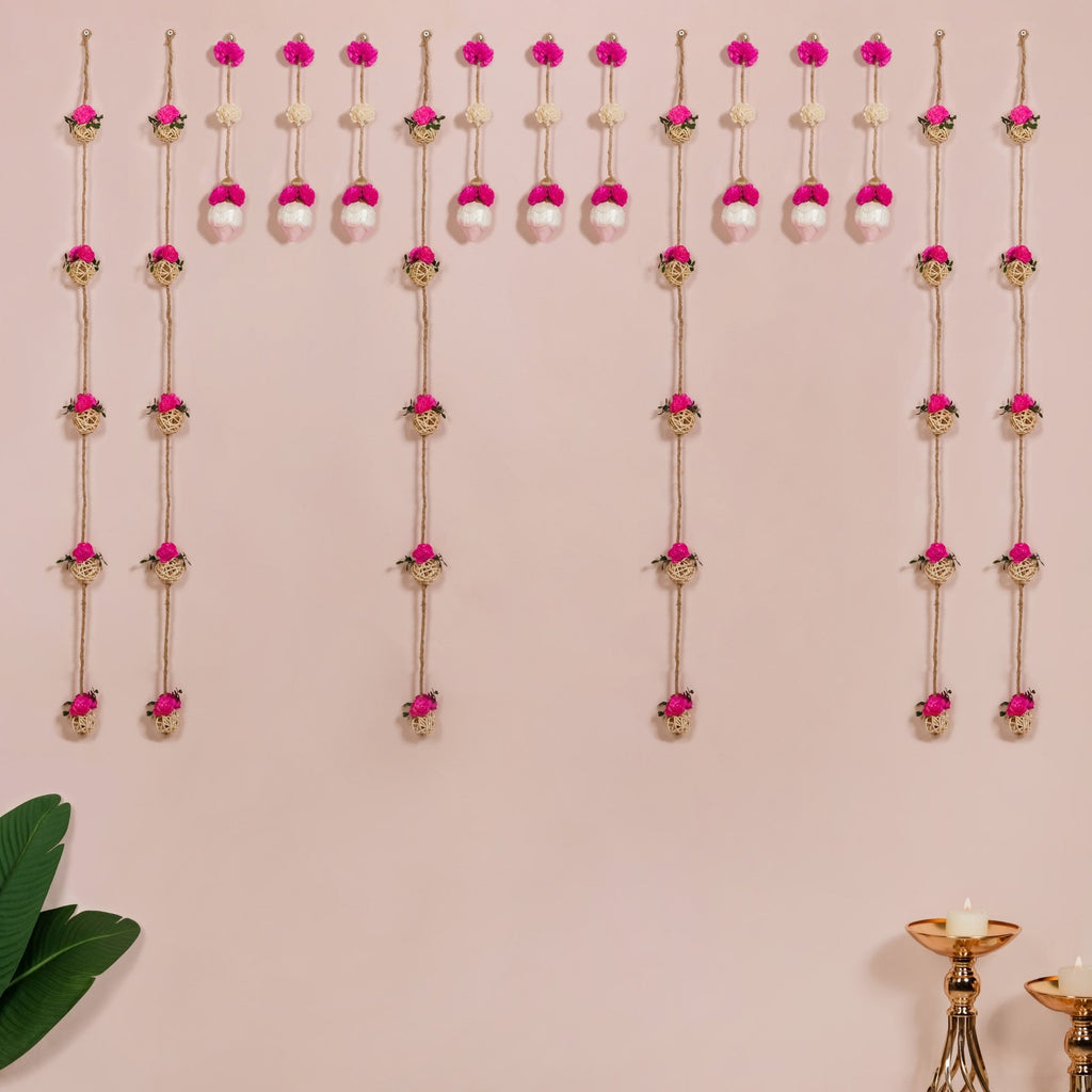 Vibrant Pink Floral Wall Hangings Set Of 15 Nestasia