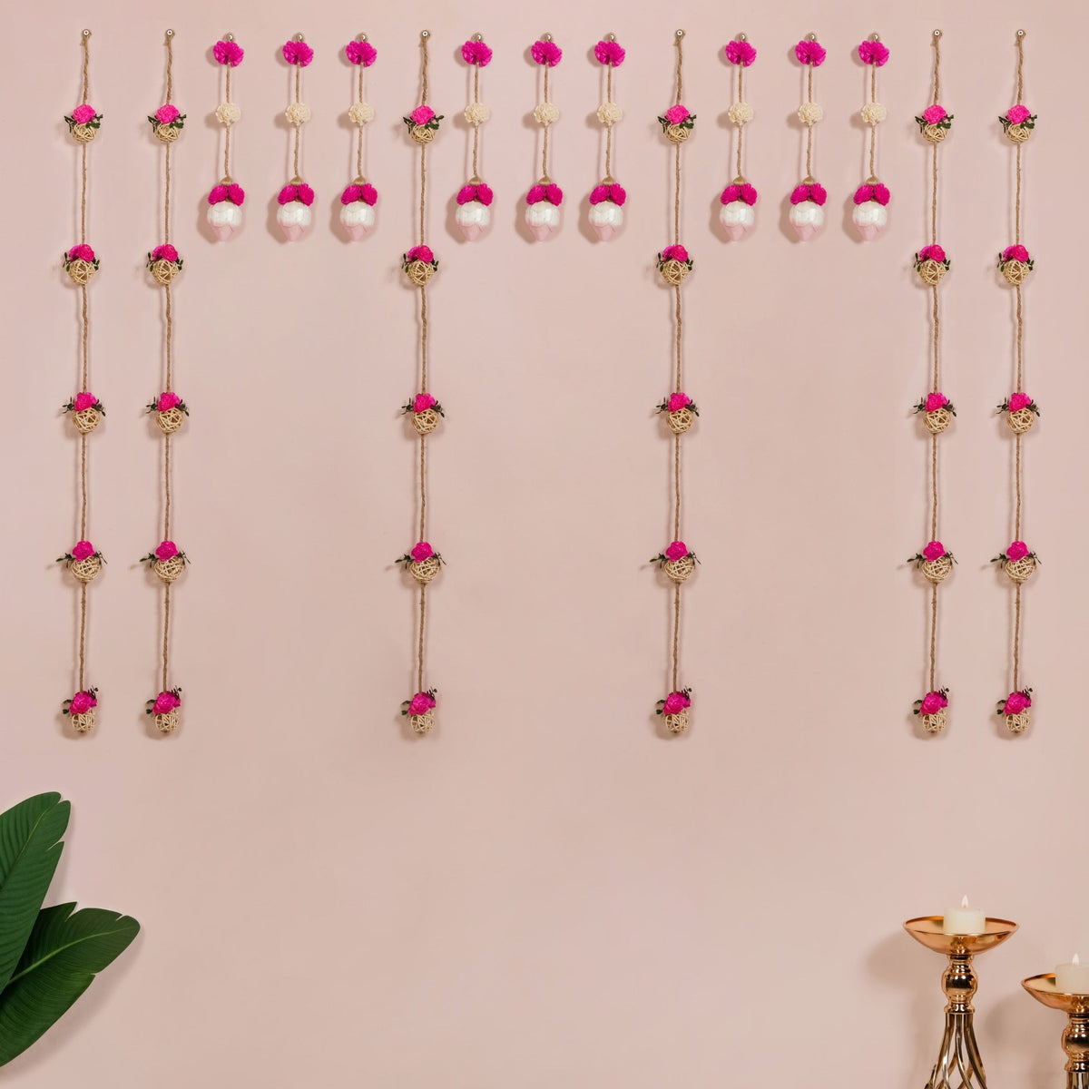 Vibrant Pink Floral Wall Hangings Set Of 15 Nestasia
