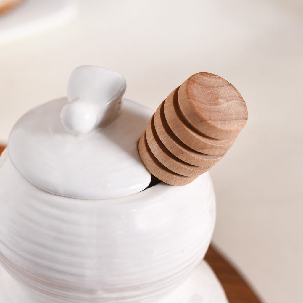 White Honey Pot With Wooden Dipper 350ml Nestasia