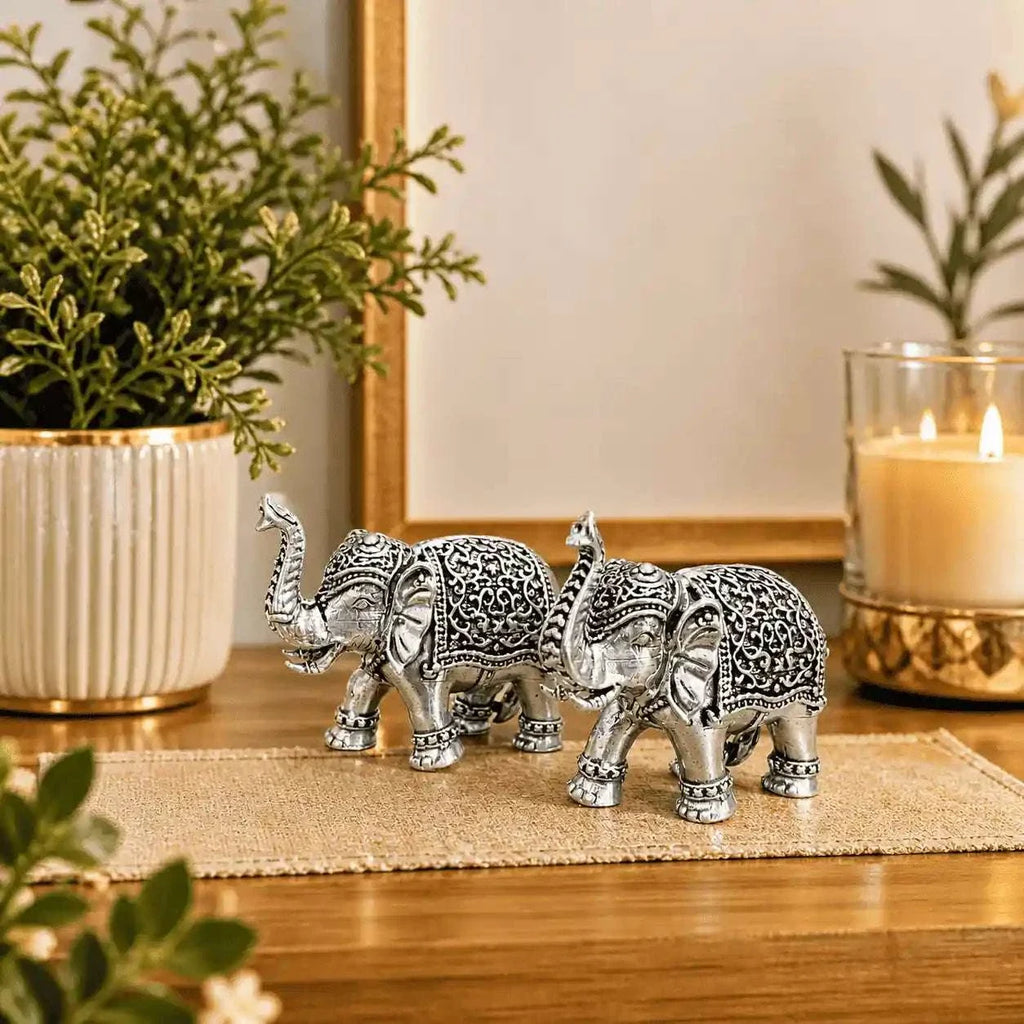Brass Silver Plated Lightweight Elephant Lightweight Statue Pair (1.8 Inch) Vedansh Craft