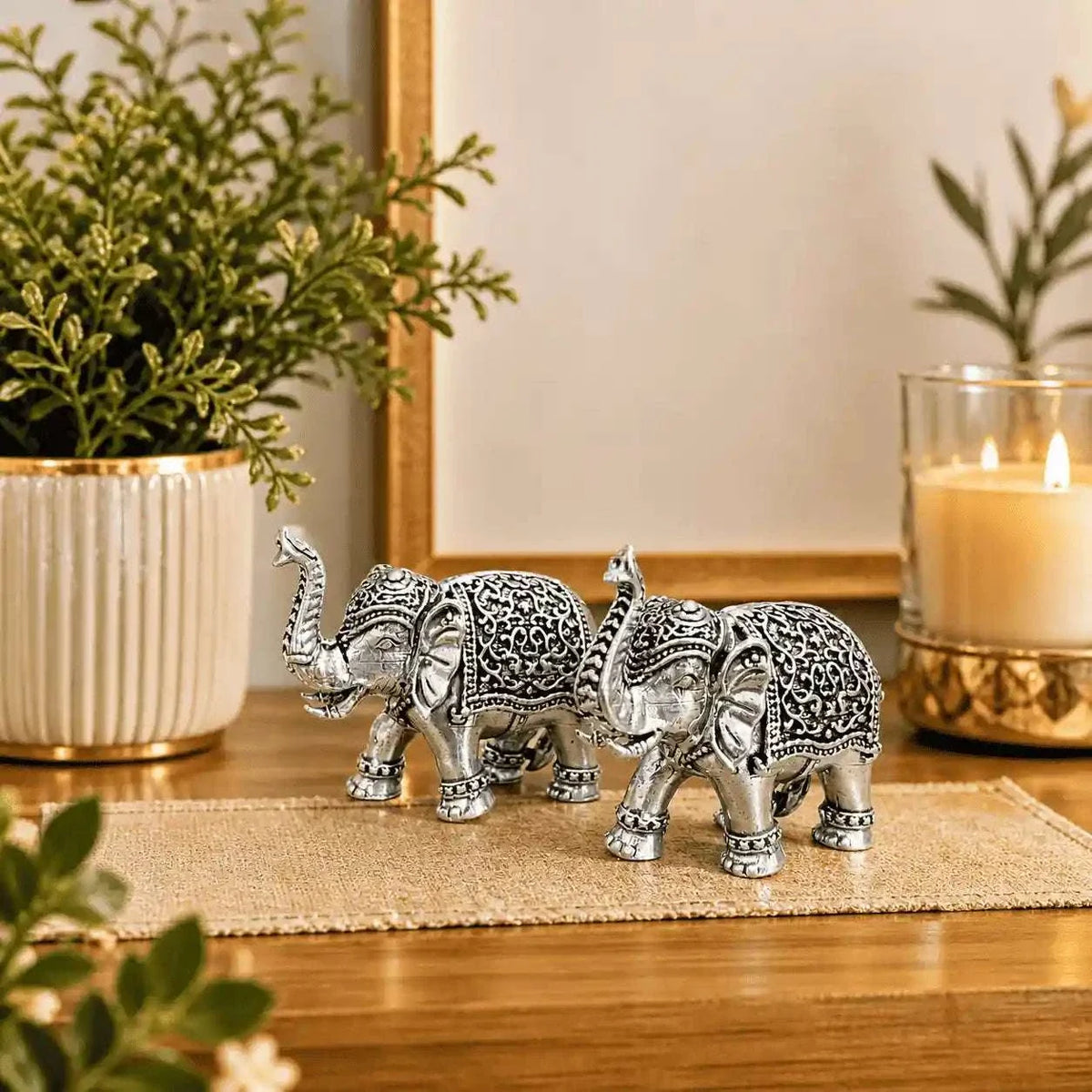 Brass Silver Plated Lightweight Elephant Lightweight Statue Pair (1.8 Inch) Vedansh Craft