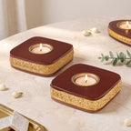 Ember Embossed Tealight Holder With Tealights Set Of 2 Nestasia