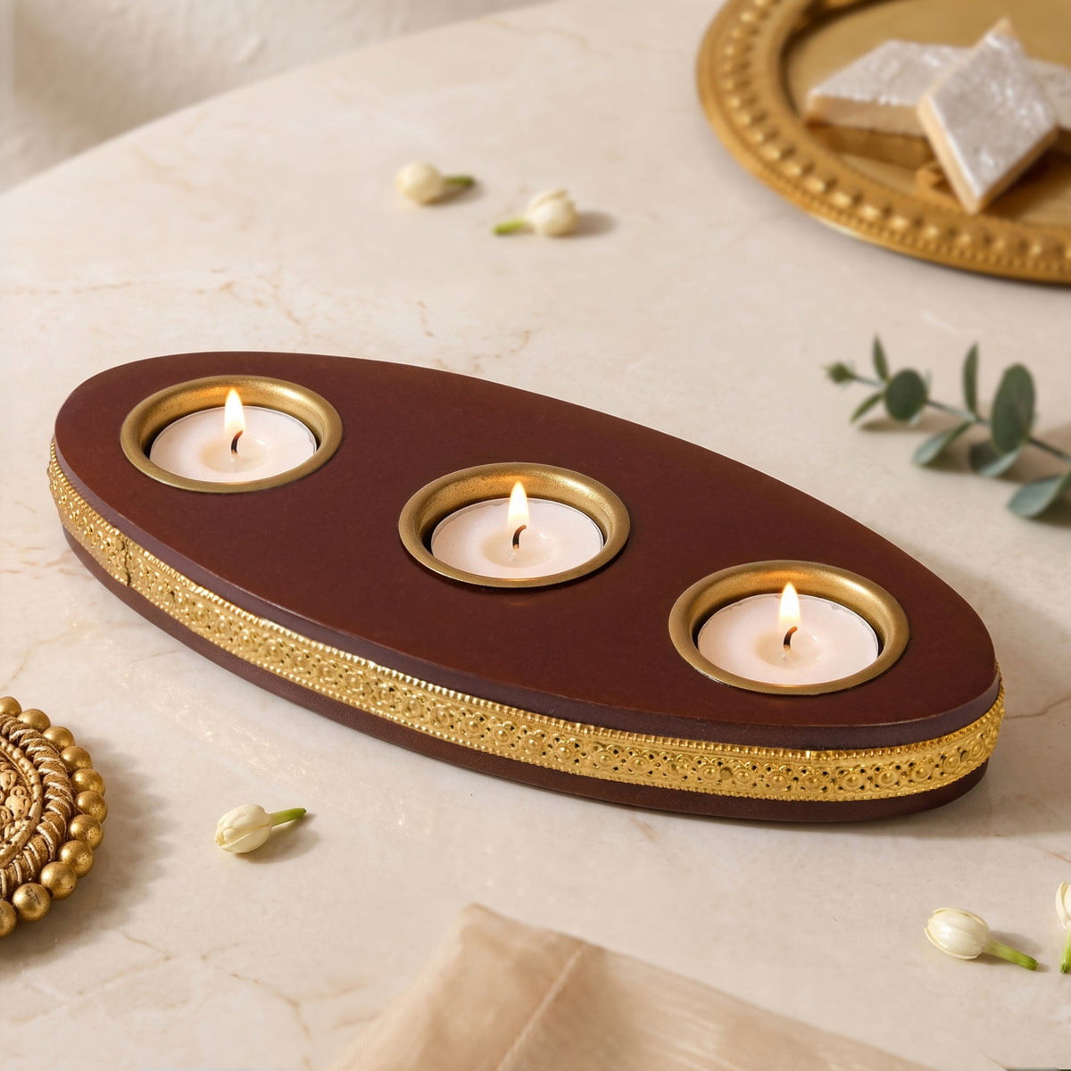 Ember Oval Tealight Holder With Candles Nestasia