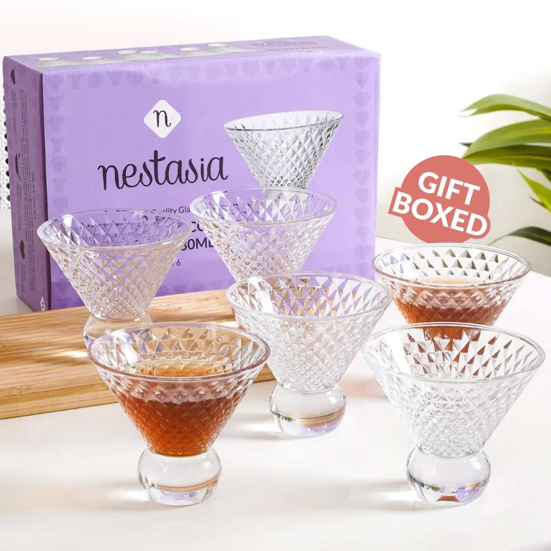 Embossed Crystal Ball Cocktail Glass Set Of 6 180ml Nestasia