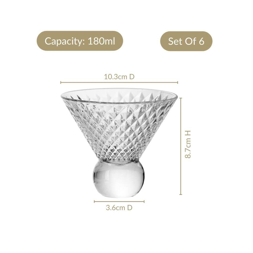 Embossed Crystal Ball Cocktail Glass Set Of 6 180ml Nestasia