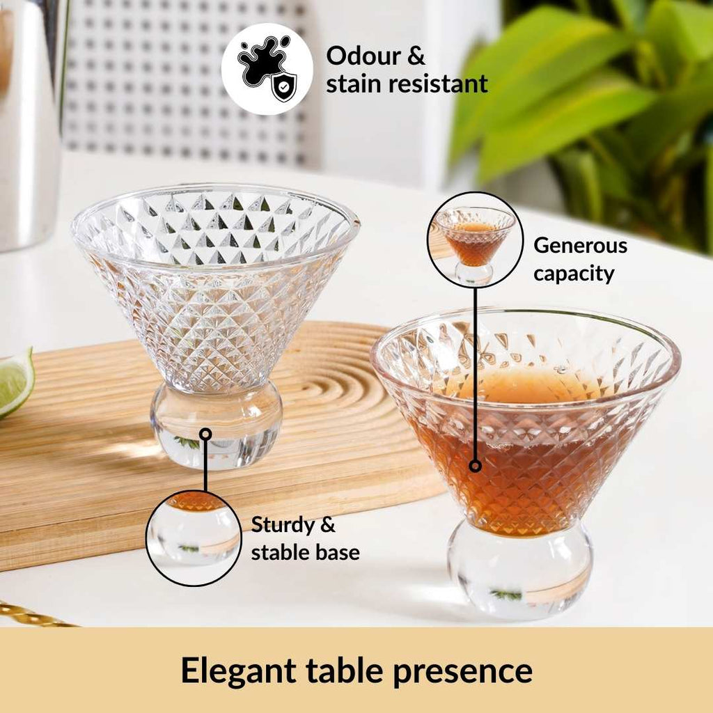 Embossed Crystal Ball Cocktail Glass Set Of 6 180ml Nestasia