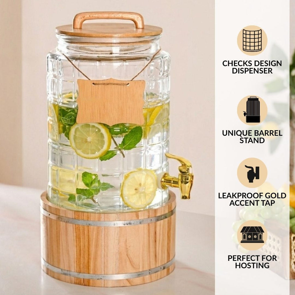Embossed Glass Beverage Dispenser With Stand 7500ml Nestasia