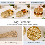 Embossed Pure Brass Airtight Masala Box Set With Gift Box Nestasia