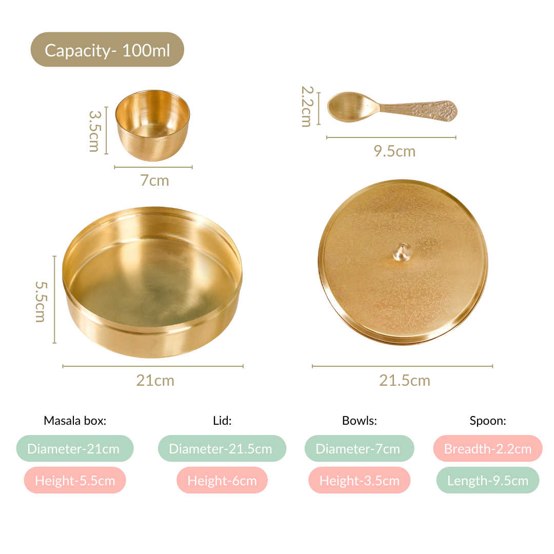 Embossed Pure Brass Airtight Masala Box Set With Gift Box Nestasia