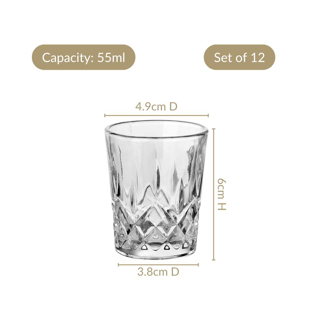 Embossed Shot Glass Set Of 12 55ml Nestasia
