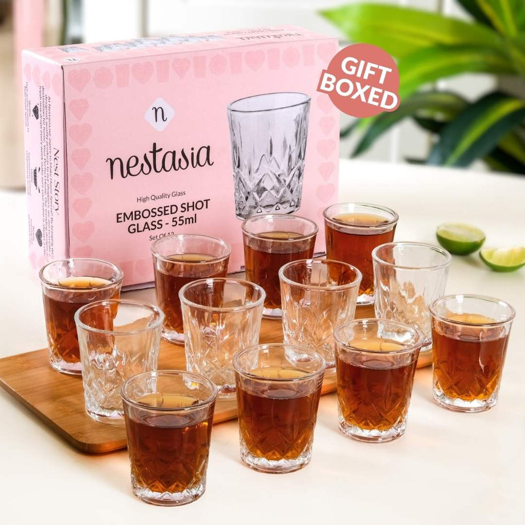 Embossed Shot Glass Set Of 12 55ml Nestasia