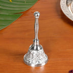 Embossed Silver Pooja Thali Set Of 7 With Kalash Spoon Bowl Bell Diya Nestasia