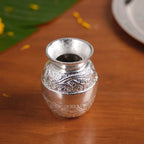 Embossed Silver Pooja Thali Set Of 7 With Kalash Spoon Bowl Bell Diya Nestasia